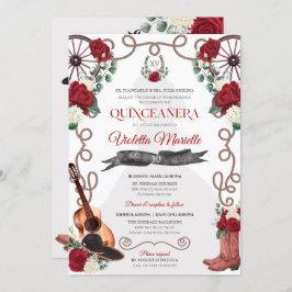 Invitación Red Rose Western Quinceañera Elegante Charra