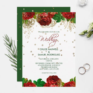 Invitación Red Roses Border Floral Wedding Invitation