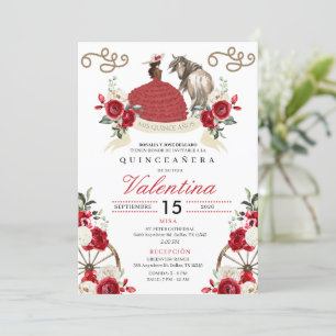 Invitación Red Roses Cowgirl Western Mariachi Quinceañera