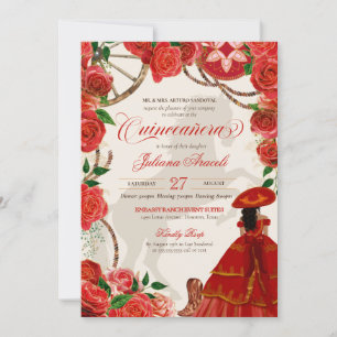 Invitación Red Roses Elegante Charro Mariachi Quinceañera