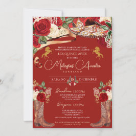 Invitación Red Roses Fancy Mariachi Charra Quinceanera