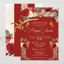 Invitación Red Roses Fancy Mariachi Charra Quinceanera