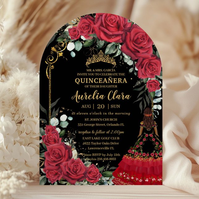 Invitación Red Roses Floral Black Charro Quinceanera 15 Arch (Subido por el creador)