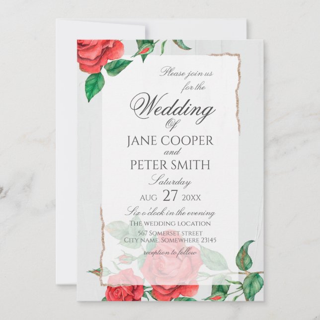 Invitación Red roses floral Wedding Invitation (Anverso)