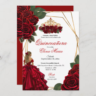 Invitación Red Roses Gold Quinceañera