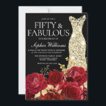Invitación Red Roses Golden Gown Black 50th Birthday Party<br><div class="desc">Invitación a la fiesta de cumpleaños 50 Red Roses Golden Gown Black Ver colección coincidente en Nest Store y Nest Muchas gracias</div>
