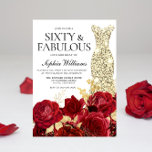 Invitación Red Roses Golden Gown Vestido fiesta de cumpleaños<br><div class="desc">Roses Roses Roses Dorados Vestido vestido 60 cumpleaños fiesta invitación Ver colección coincidente en Niche y Nest Store Muchas gracias</div>