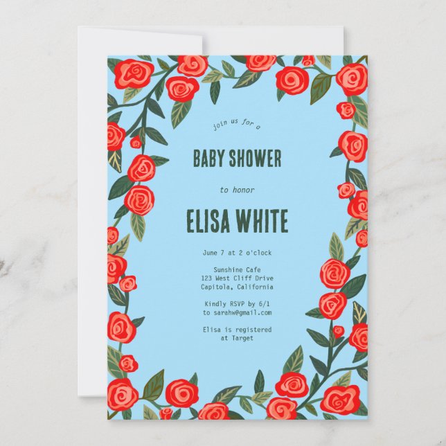 Invitación Red Roses PERSONALIZADO Código QR BABY SHOWER (Anverso)
