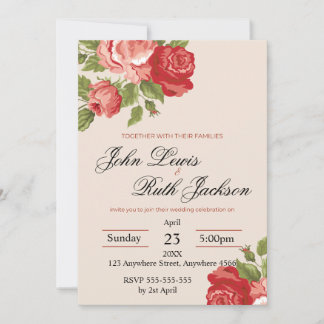 Invitación Red Roses Script Wedding Invitation | Elegant Roma