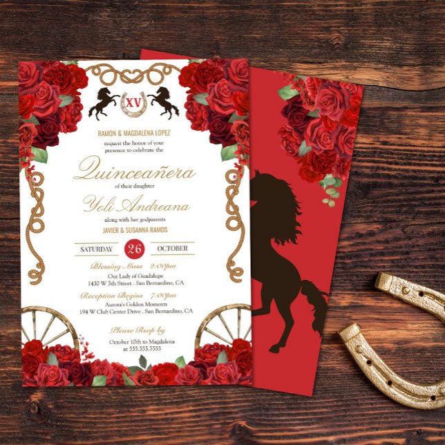 Invitación Red Roses Western Charra Quinceañera (Subido por el creador)