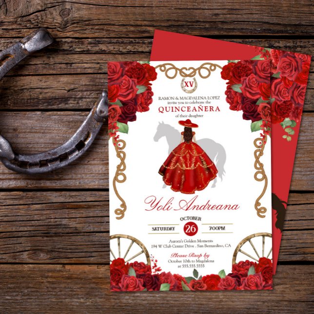 Invitación Red Roses Western Cowboy Charra Quinceañera (Subido por el creador)