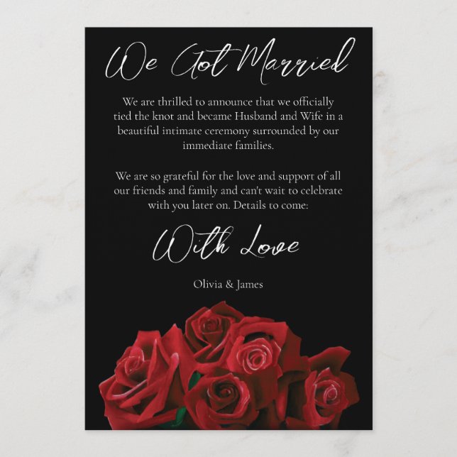 Invitación Red Roses White Black Elegance Timeless (Anverso)