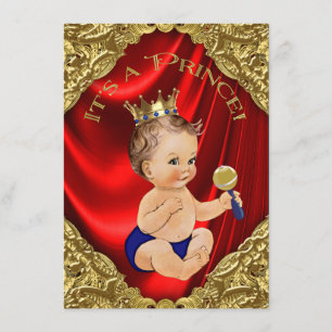 Invitación Red Royal Blue Gold Satin Prince Baby Shower