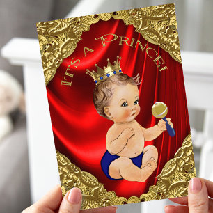 Invitación Red Royal Blue Gold Satin Prince Baby Shower