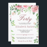Invitación Red Rubor Pink Floral Garden 40 cumpleaños Fiesta<br><div class="desc">Rústica y elegante fiesta de cumpleaños de cuarenta años, invitación femenina con rosas de peones pintadas a mano rosa y rojo con hojas verdes y follaje y con una moderna escritura de caligrafía editable con letras a mano de moda. Adecuado para una primavera, jardín de verano o otoño / patio...</div>