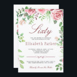 Invitación Red Rubor Pink Floral Garden Fiesta de cumpleaños<br><div class="desc">Rústica y elegante fiesta de cumpleaños de sesenta años, invitación femenina con rosas de peones pintadas a mano rosa y rojo con hojas verdes y follaje y con una moderna escritura de caligrafía editable con letras a mano de moda. Adecuado para primavera, jardín de verano o otoño / patio trasero...</div>