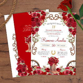 Invitación Red Rustic Charro Occidental Cowboy Boots Quince