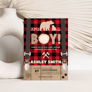 Invitación Red Rustic Plaid Lumberjack Baby Shower
