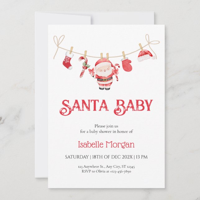 Invitación Red Santa Baby Christmas Baby Shower Invitation (Anverso)