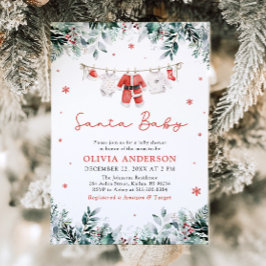 Invitación Red Santa Baby Navidades Clothesline Baby Shower