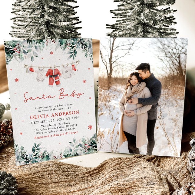 Invitación Red Santa Baby Navidades Clothesline Baby Shower (Subido por el creador)