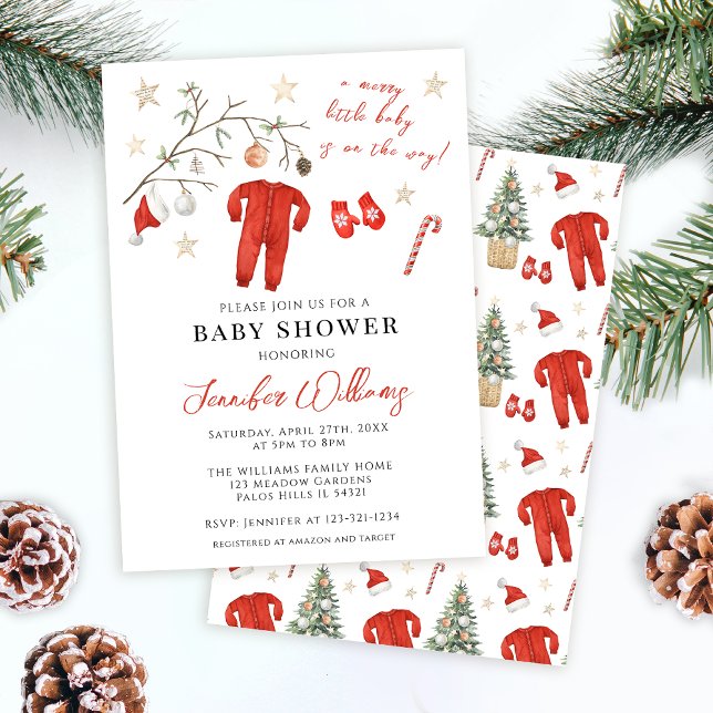 Invitación Red Santa Baby Navidades Winter Baby Shower (Subido por el creador)