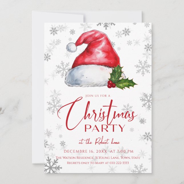 Invitación Red Santa hat Christmas Holiday Party (Anverso)
