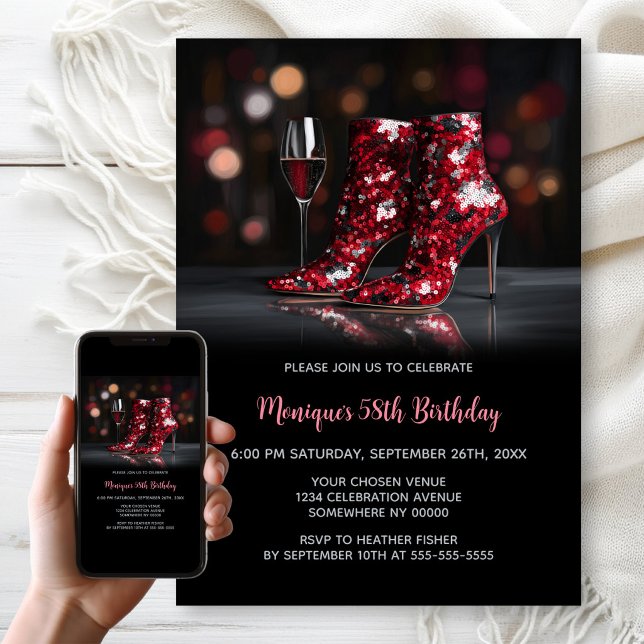 Invitación Red Sequin Boots Any Age Birthday Party (Subido por el creador)
