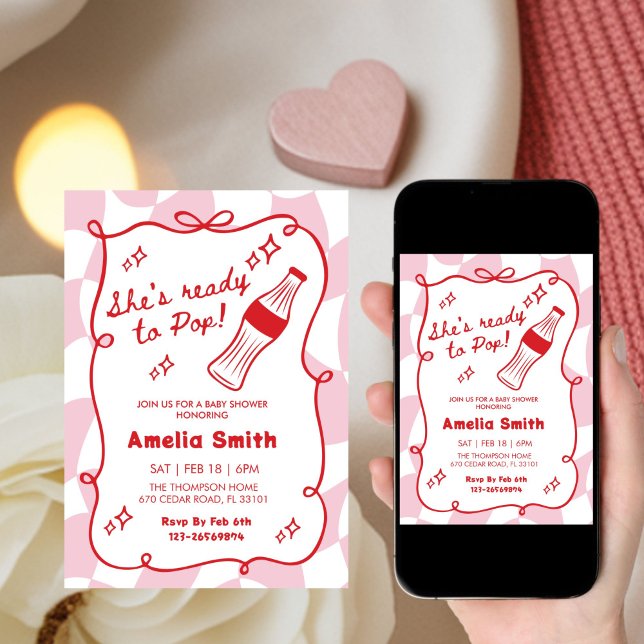 Invitación Red She's Ready to Pop cola Soda Baby shower  (Subido por el creador)