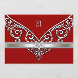 Invitación Red Silver Diamante Swirls 21º cumpleaños Fiesta