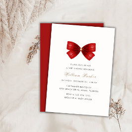 Invitación Red Simple Watercolor Bow Baby Shower