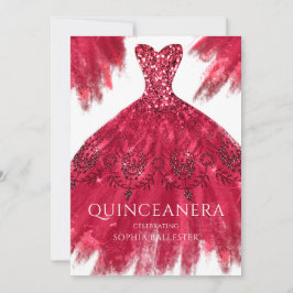 Invitación Red Sparkle Gown Elegante Quinceanera Vestido Fies