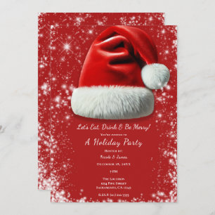 Invitación Red Sparkle Santa Hat Navidades de vacaciones Fies