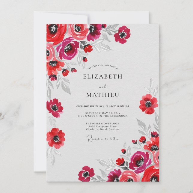 Invitación Red Spirited Watercolor Wedding (Anverso)