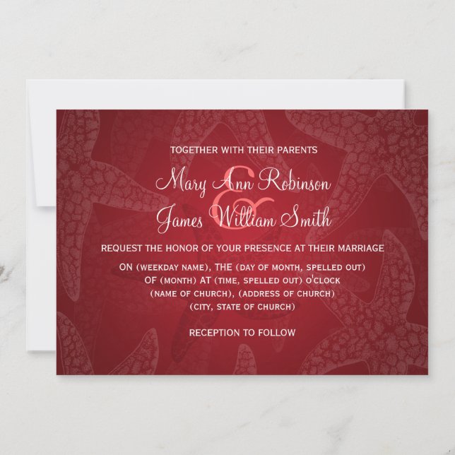 Invitación Red Starfish de Boda de Playa (Reverso)