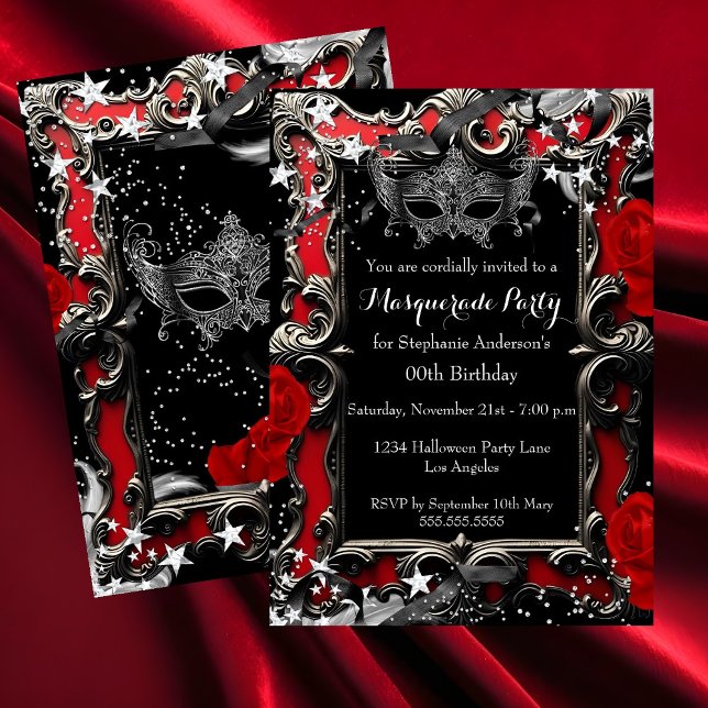 Invitación Red Stars Magical Night Masquerade Party Halloween (Subido por el creador)