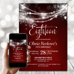 Invitación Red String Lights 18th Birthday Party<br><div class="desc">Elevar la celebración del hito de su invitado de honor con esta invitación roja a la fiesta de cumpleaños 18. Moderno y con estilo, es el lugar perfecto para una noche inolvidable. La personalización de las invitaciones es una brisa, basta con rellenar los detalles esenciales utilizando las plantillas de texto...</div>