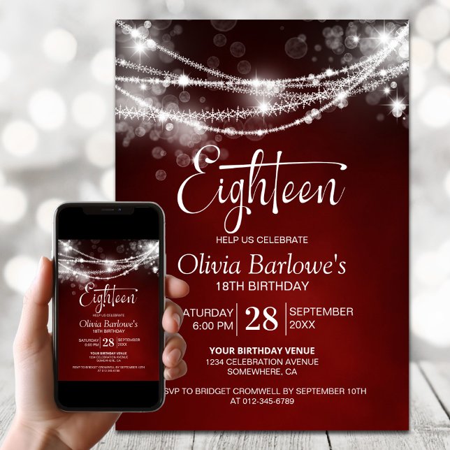 Invitación Red String Lights 18th Birthday Party (Subido por el creador)