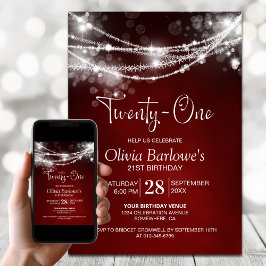 Invitación Red String Lights 21st Birthday Fiesta
