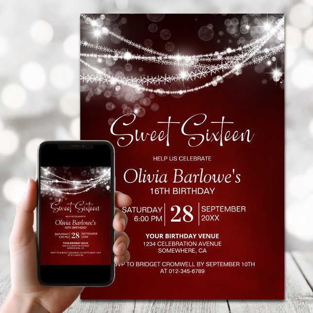 Invitación Red String Lights Dulce Fiesta de Cumpleaños (Subido por el creador)