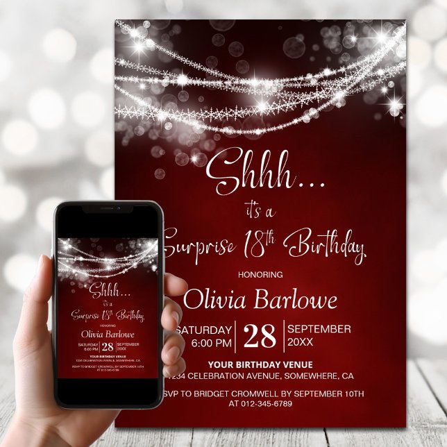 Invitación Red String Lights Sorpresa Fiesta de Cumpleaños 18 (Subido por el creador)