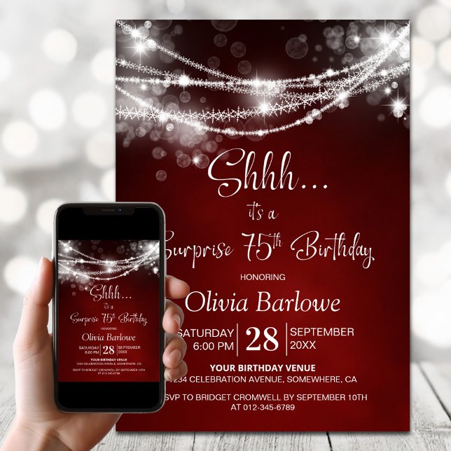 Invitación Red String Lights Sorpresa Fiesta de Cumpleaños 75 (Subido por el creador)