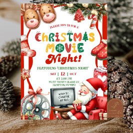 Invitación Red Stripes Fun Retro Christmas Movie Night Party