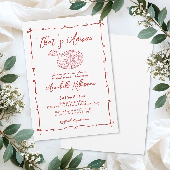 Invitación Red That's Amore Hand Drawn Bridal Shower (Red That's Amore Hand Drawn Bridal Shower Invitation)