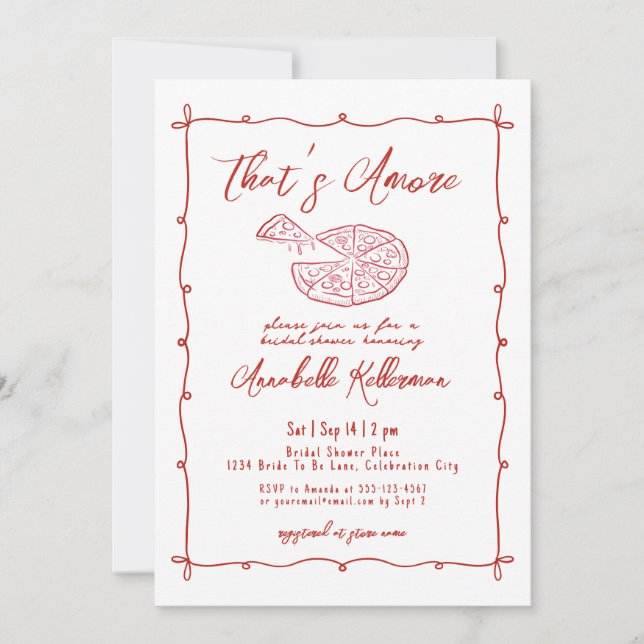 Invitación Red That's Amore Hand Drawn Bridal Shower (Anverso)