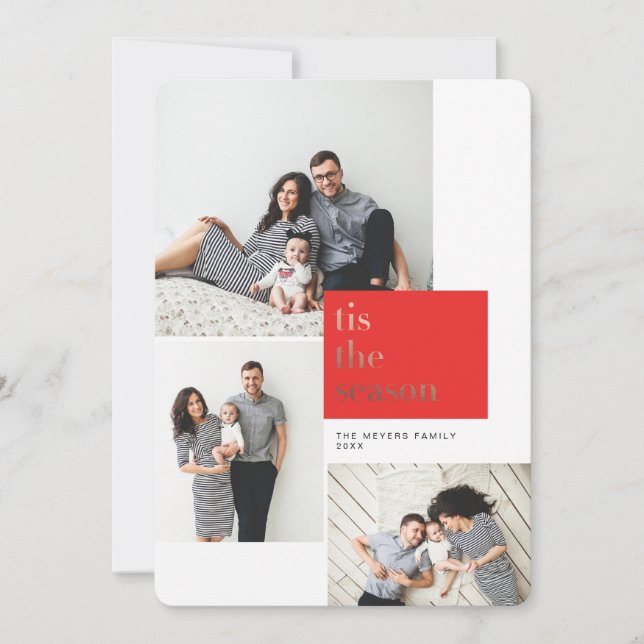 Invitación Red Tis the Season Relieve metalizado dorado Holid (Anverso)