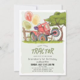 Invitación Red Tractor Farm Boy 1er cumpleaños