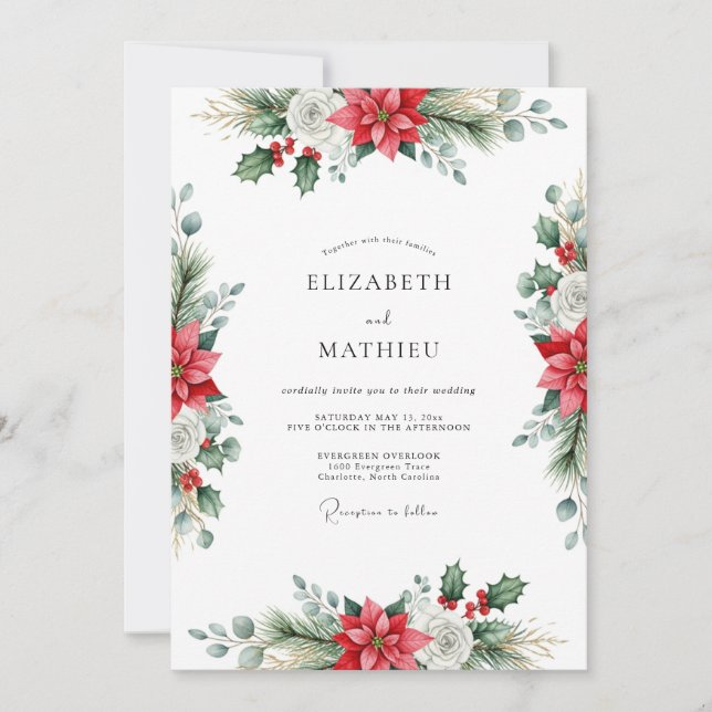Invitación Red Traditional Winter Wedding (Anverso)