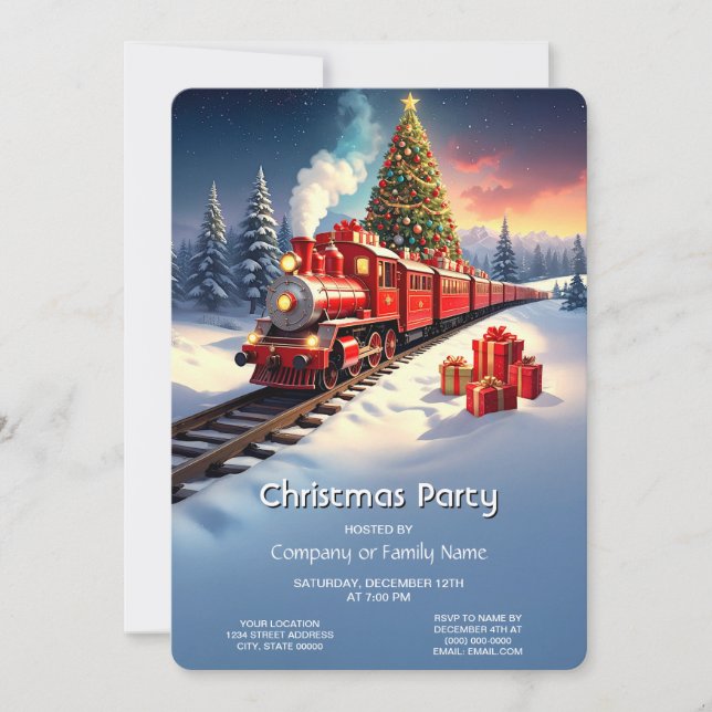 Invitación Red Train Christmas Tree Holiday Party (Anverso)