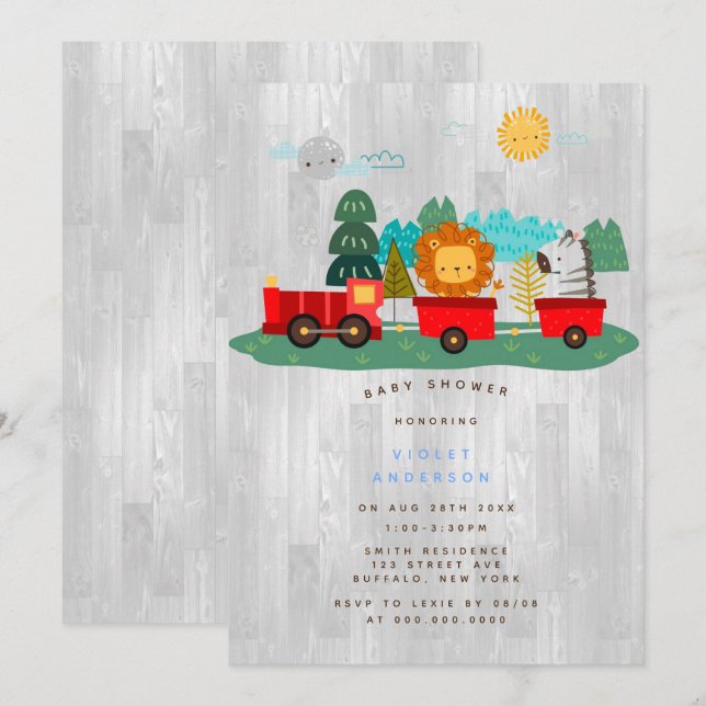 Invitación Red Train Wilderboy Boy Baby Shower (Anverso / Reverso)